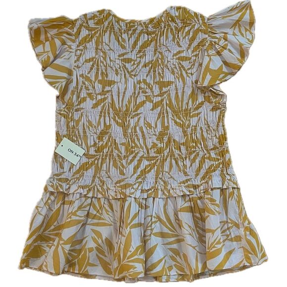 On 34th Cap Sleeve Tropical Peplum Top Pink Yellow Size Large for Macy's - Picture 4 of 9